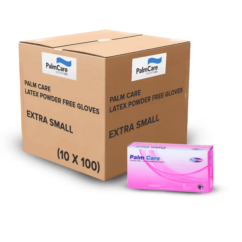 Palm Care Latex Examination Gloves for Home, Cleaning, Food Prep, Food safe, Medical Exam, Non-Sterile and Powder Free (10 Box/Carton x 100 Pieces)