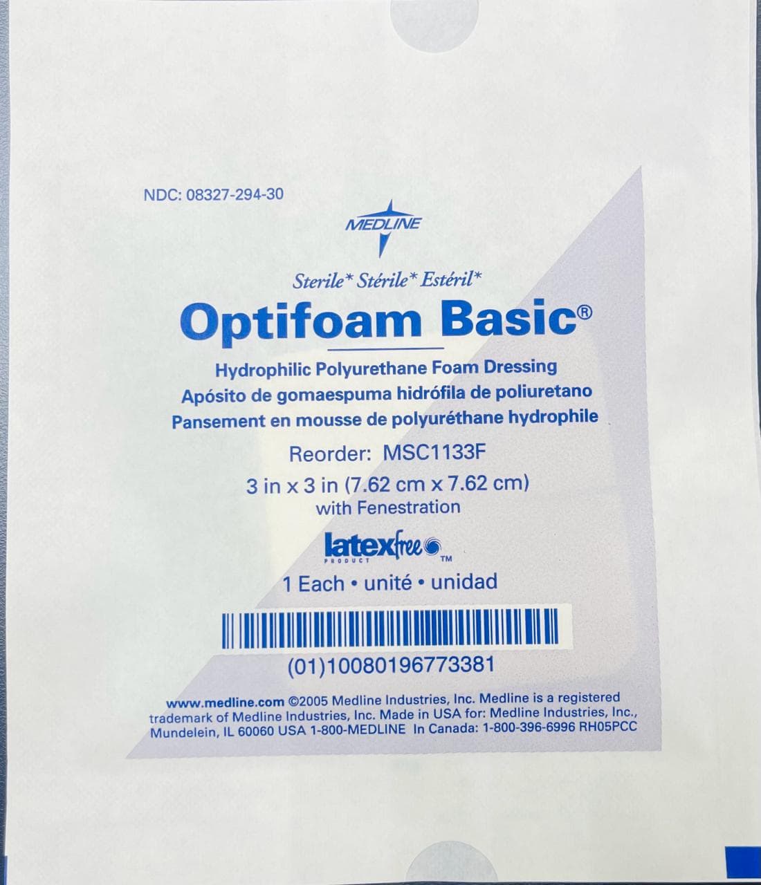 Medline Optifoam Basic 3x3 Wound Dressing